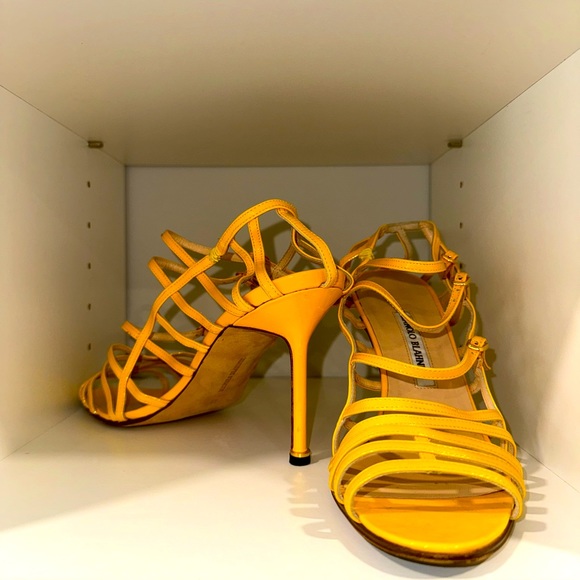 Manolo Blahnik Yellow Strappy Heels - Picture 2 of 5